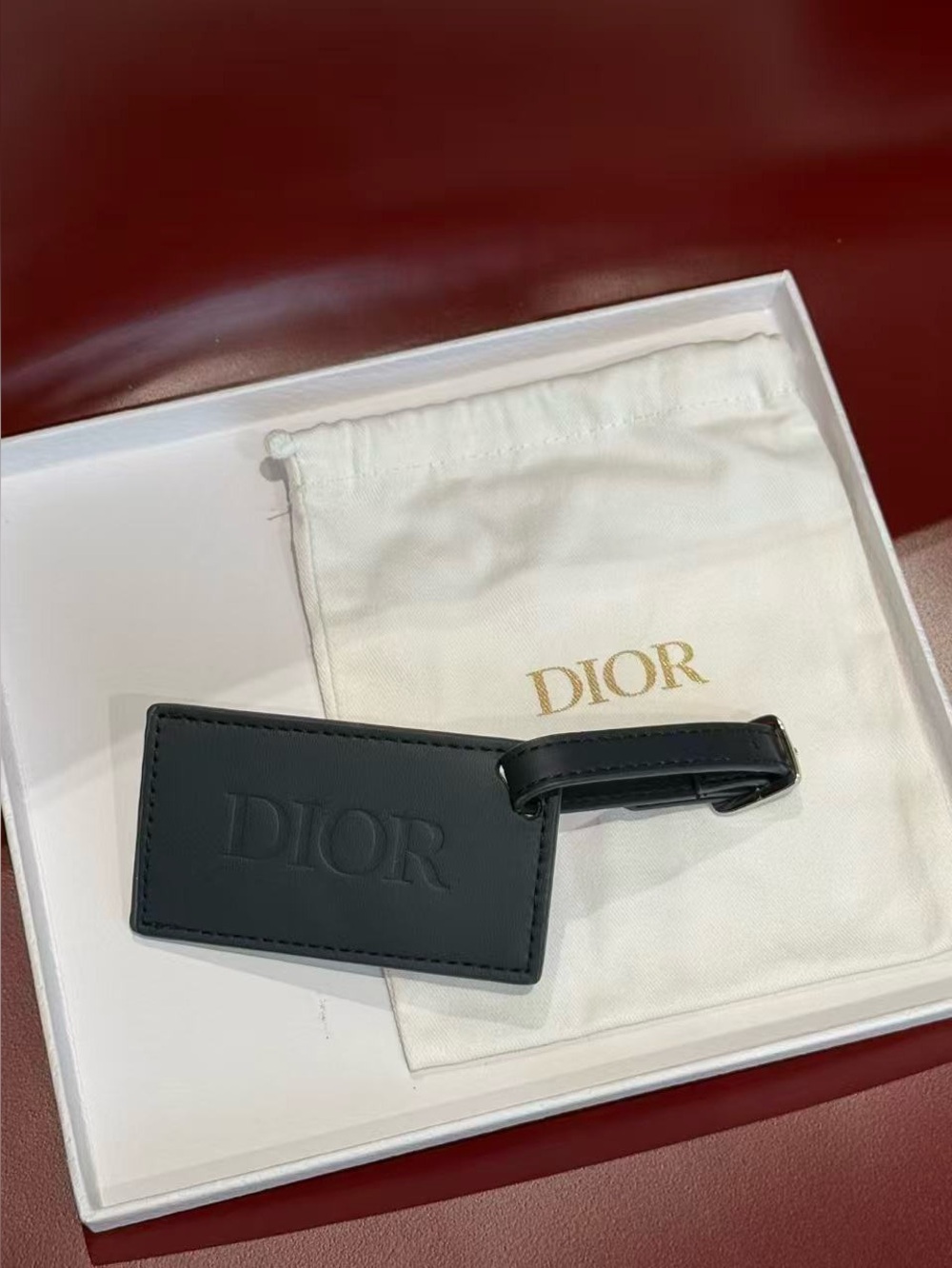 DIOR Black Leather Luggage Tag